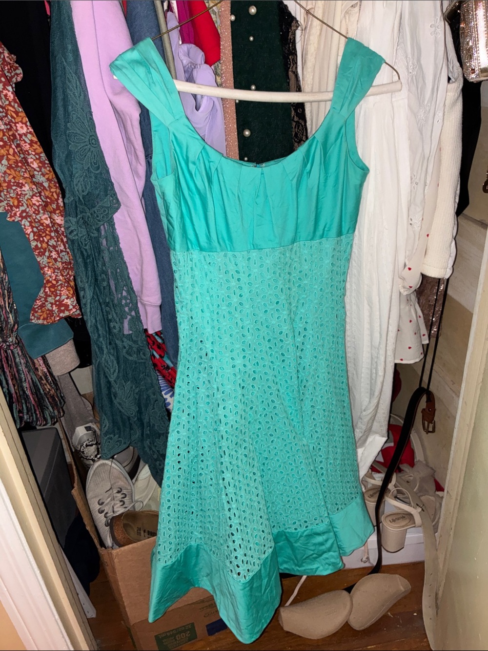 Maggy London Aqua Eyelet Mini Dress